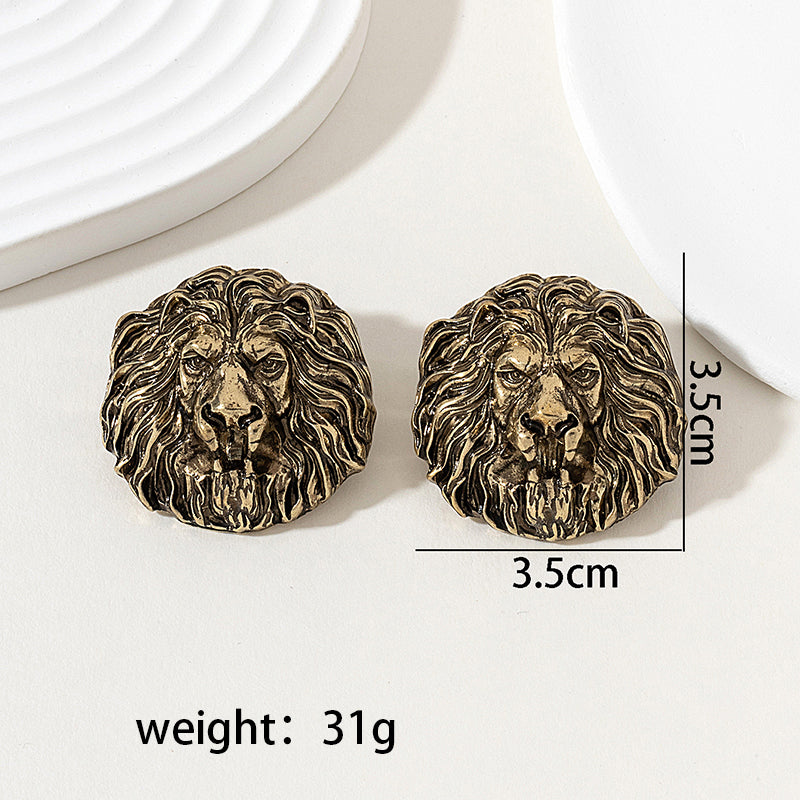 1 Pair Exaggerated Cool Style Lion Plating Alloy Metal Gold Plated Ear Studs