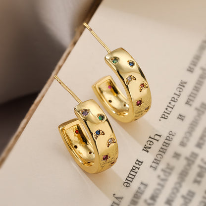 1 Pair Elegant Simple Style Star Moon Plating Inlay Copper Zircon 18k Gold Plated Ear Studs