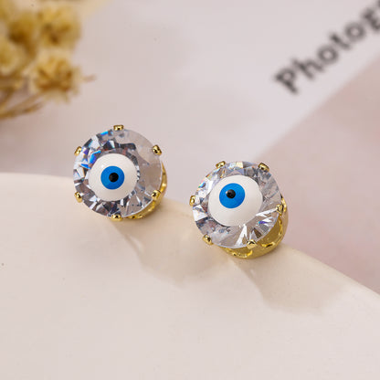 1 Pair Elegant Simple Style Commute Devil's Eye Enamel Plating Inlay Copper Zircon 18k Gold Plated Ear Studs