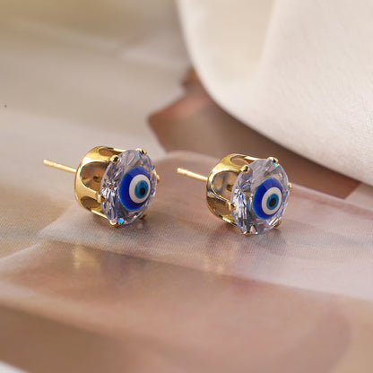 1 Pair Elegant Simple Style Commute Devil's Eye Enamel Plating Inlay Copper Zircon 18k Gold Plated Ear Studs