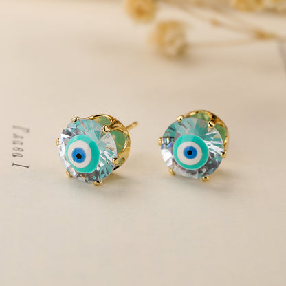 1 Pair Elegant Simple Style Commute Devil's Eye Enamel Plating Inlay Copper Zircon 18k Gold Plated Ear Studs