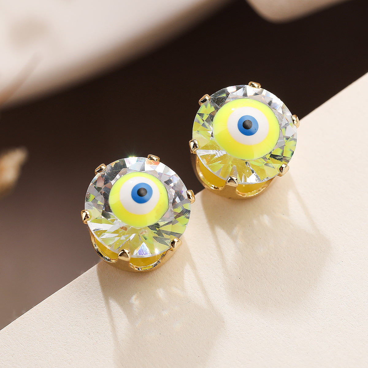 1 Pair Elegant Simple Style Commute Devil's Eye Enamel Plating Inlay Copper Zircon 18k Gold Plated Ear Studs