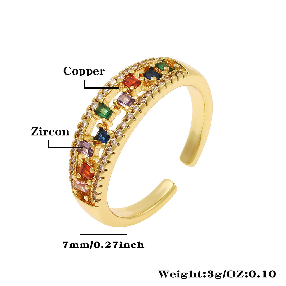 Simple Style Round Copper Plating Inlay Zircon 18k Gold Plated Open Rings