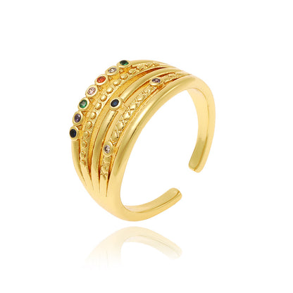 Simple Style Round Copper Plating Inlay Zircon 18k Gold Plated Open Rings