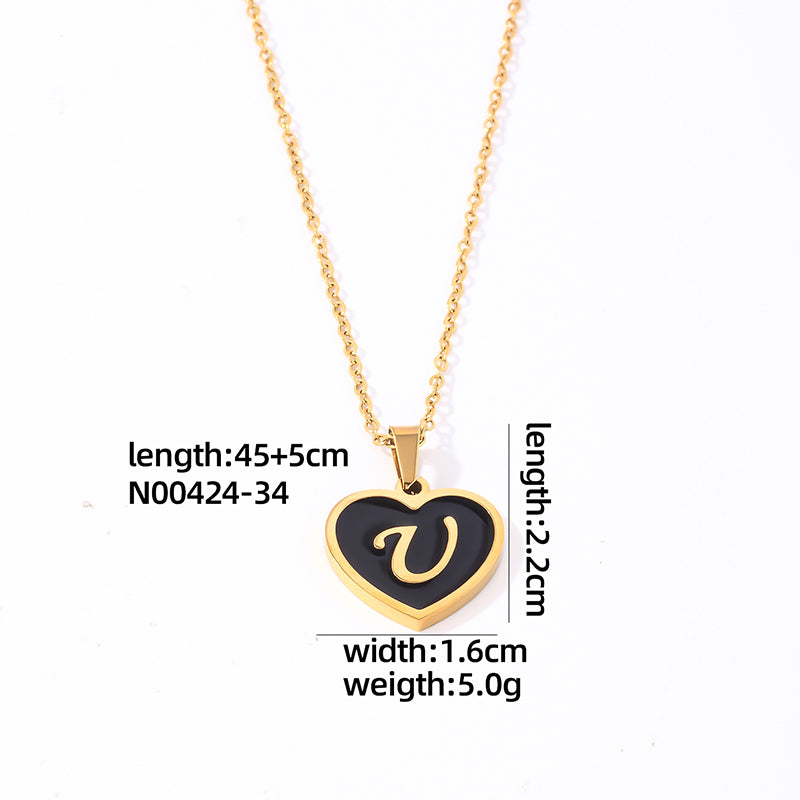 Simple Style Letter Heart Shape Stainless Steel Gold Plated Shell Pendant Necklace In Bulk