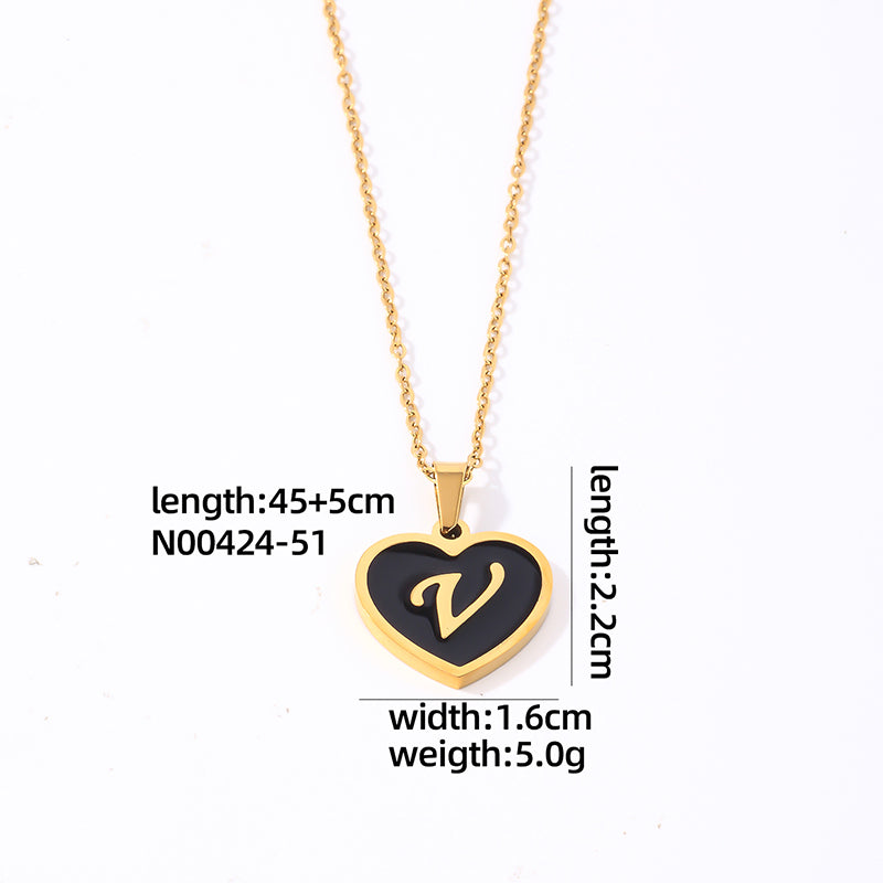 Simple Style Letter Heart Shape Stainless Steel Gold Plated Shell Pendant Necklace In Bulk