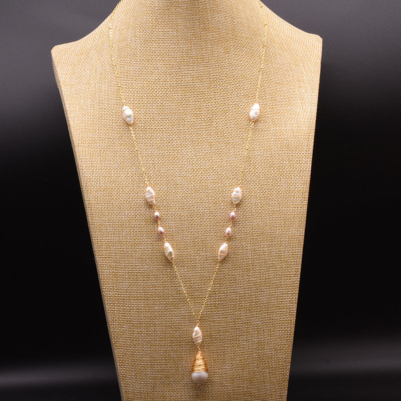 Retro Oval Freshwater Pearl Copper Beaded Plating 18k Gold Plated Necklace