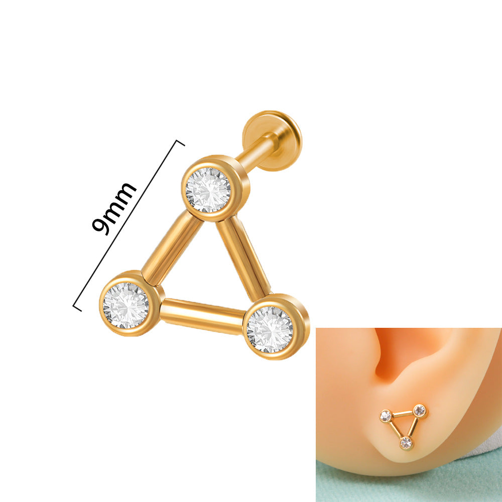 Casual Elegant Simple Style Geometric Stainless Steel Plating Inlay Zircon Lip Stud