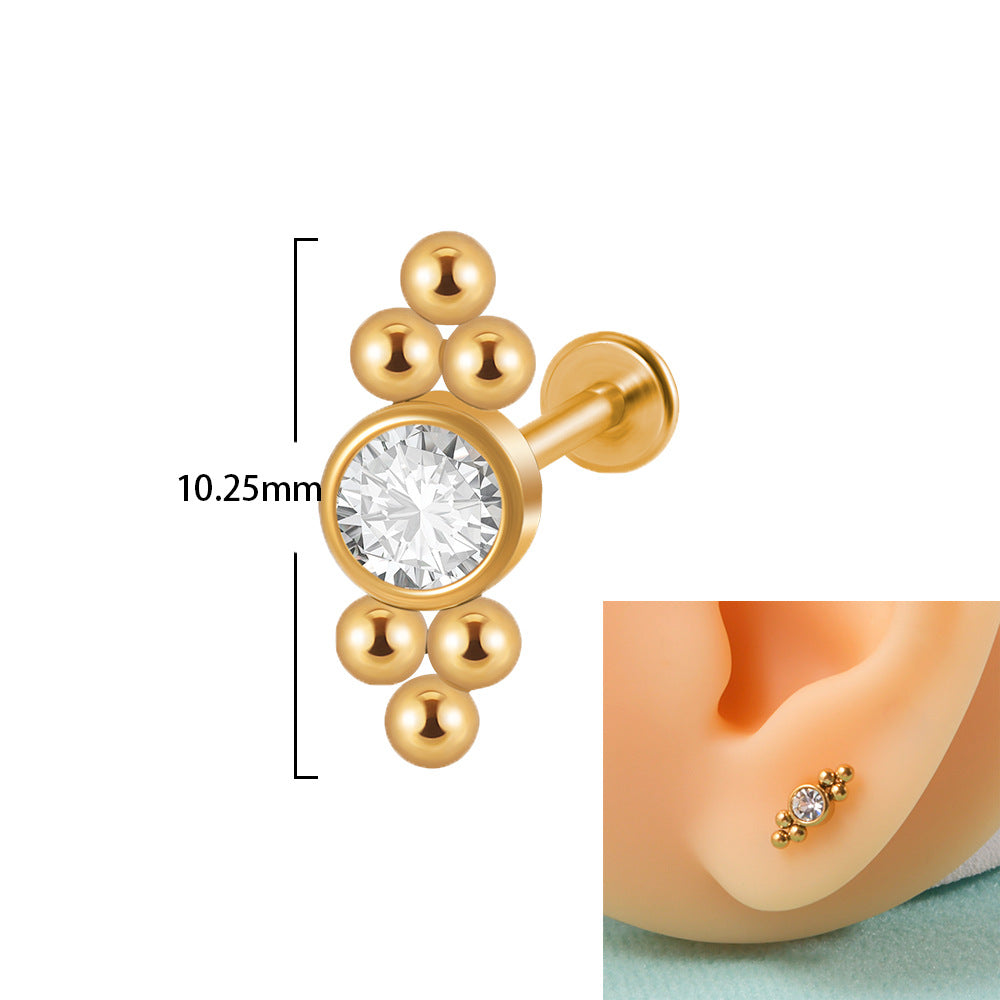 Casual Elegant Simple Style Geometric Stainless Steel Plating Inlay Zircon Lip Stud