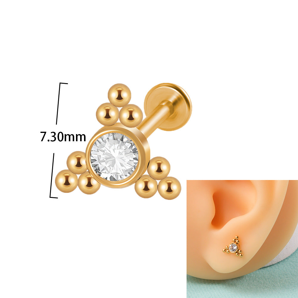 Casual Elegant Simple Style Geometric Stainless Steel Plating Inlay Zircon Lip Stud