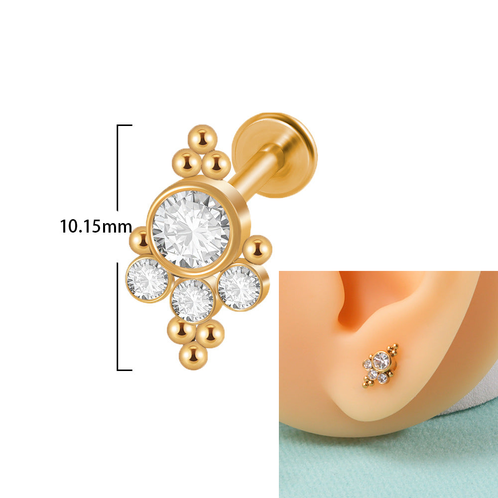 Casual Elegant Simple Style Geometric Stainless Steel Plating Inlay Zircon Lip Stud