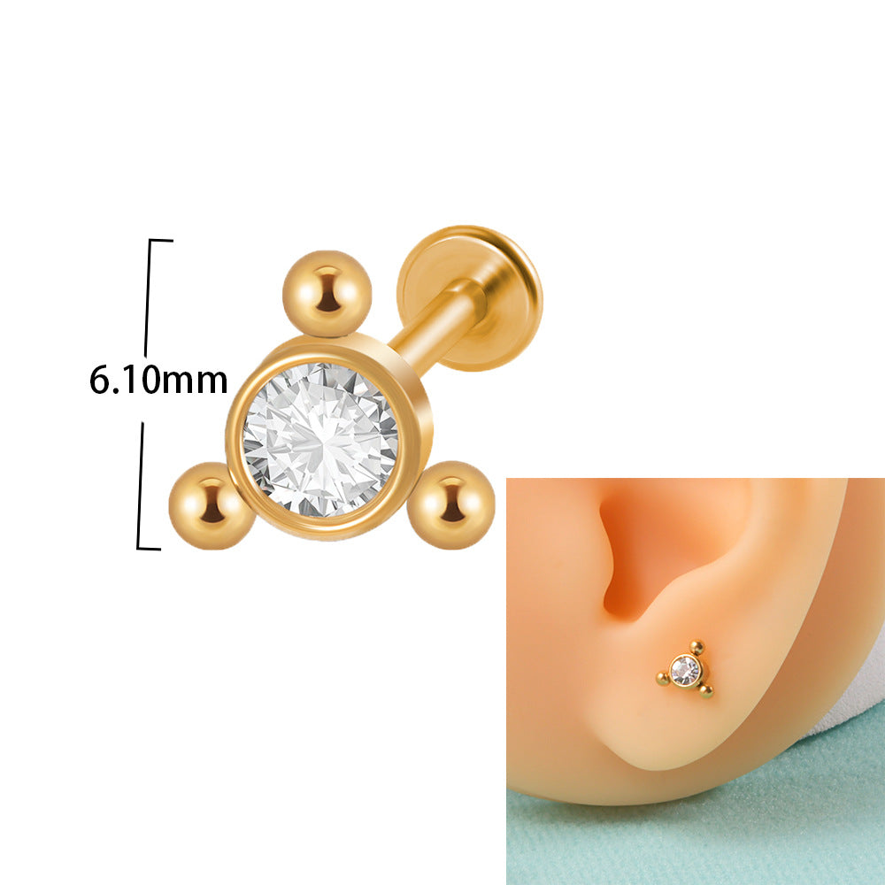 Casual Elegant Simple Style Geometric Stainless Steel Plating Inlay Zircon Lip Stud