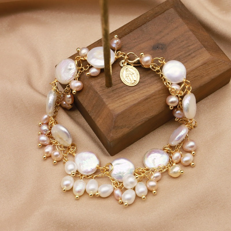 Retro Round Freshwater Pearl Copper Plating Gold Plated Bracelets