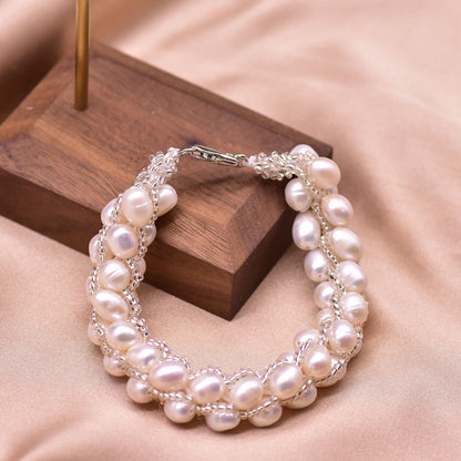 Retro Round Freshwater Pearl Copper Plating Gold Plated Bracelets