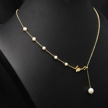 Retro Bow Knot Freshwater Pearl Copper Plating Gold Plated Necklace