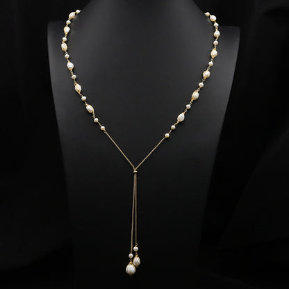 Retro Bow Knot Freshwater Pearl Copper Plating Gold Plated Necklace