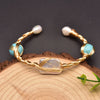 Retro Solid Color Stainless Steel Freshwater Pearl Plating 18k Gold Plated Bangle