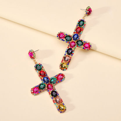 1 Pair Retro Cross Metal Plating Zircon Women's Earrings