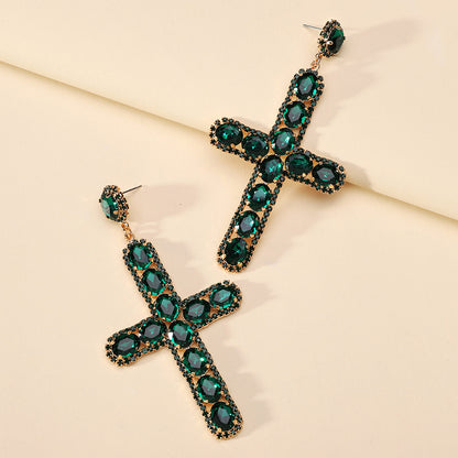 1 Pair Retro Cross Metal Plating Zircon Women's Earrings