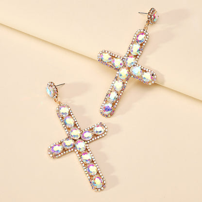 1 Pair Retro Cross Metal Plating Zircon Women's Earrings