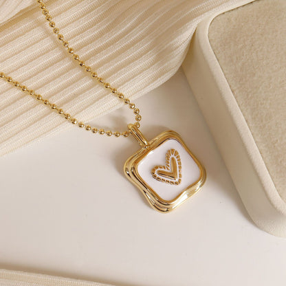 Sweet Square Heart Shape Copper Enamel Plating Pendant Necklace