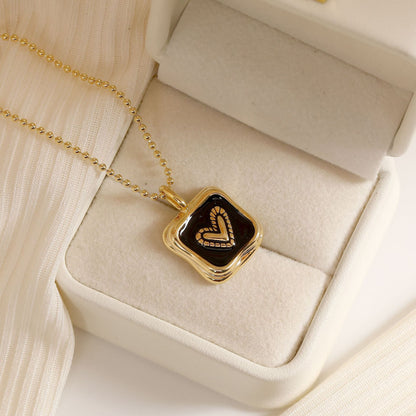 Sweet Square Heart Shape Copper Enamel Plating Pendant Necklace