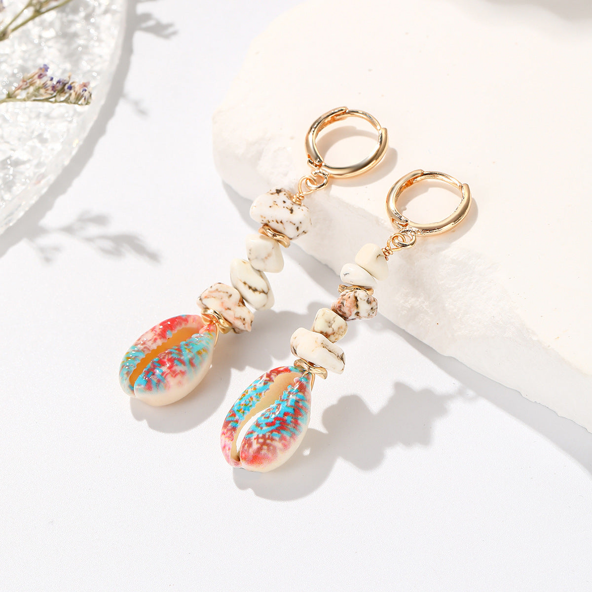 1 Pair Ethnic Style Irregular Beaded Plating Shell Drop Earrings