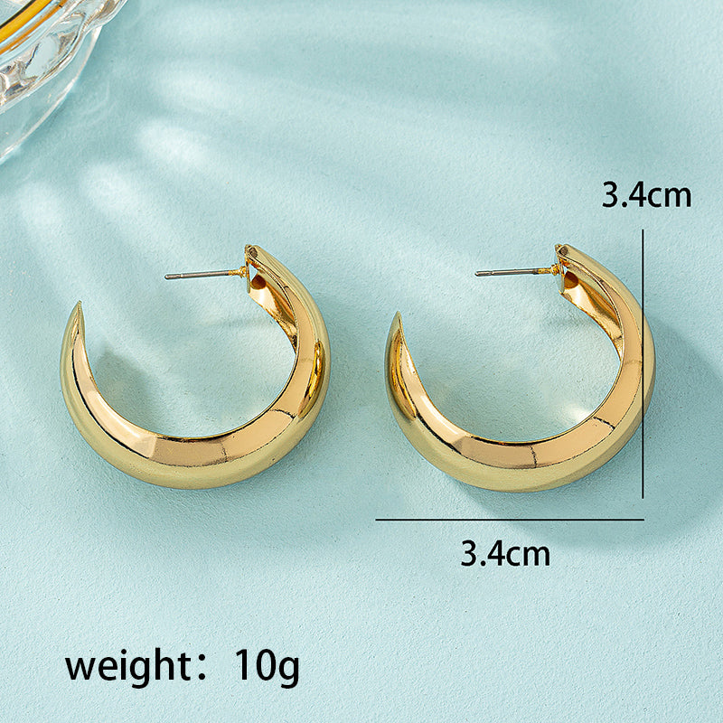 1 Pair Glam Solid Color C Shape Plating Alloy Metal Gold Plated Ear Studs