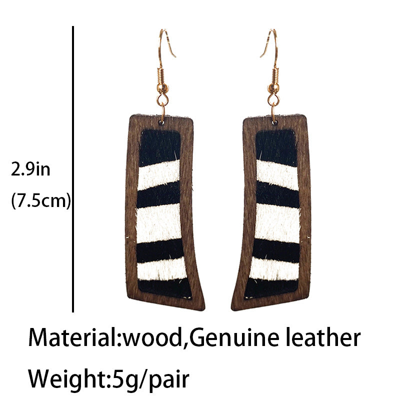 1 Pair Cowboy Style Zebra Wood Leather Drop Earrings