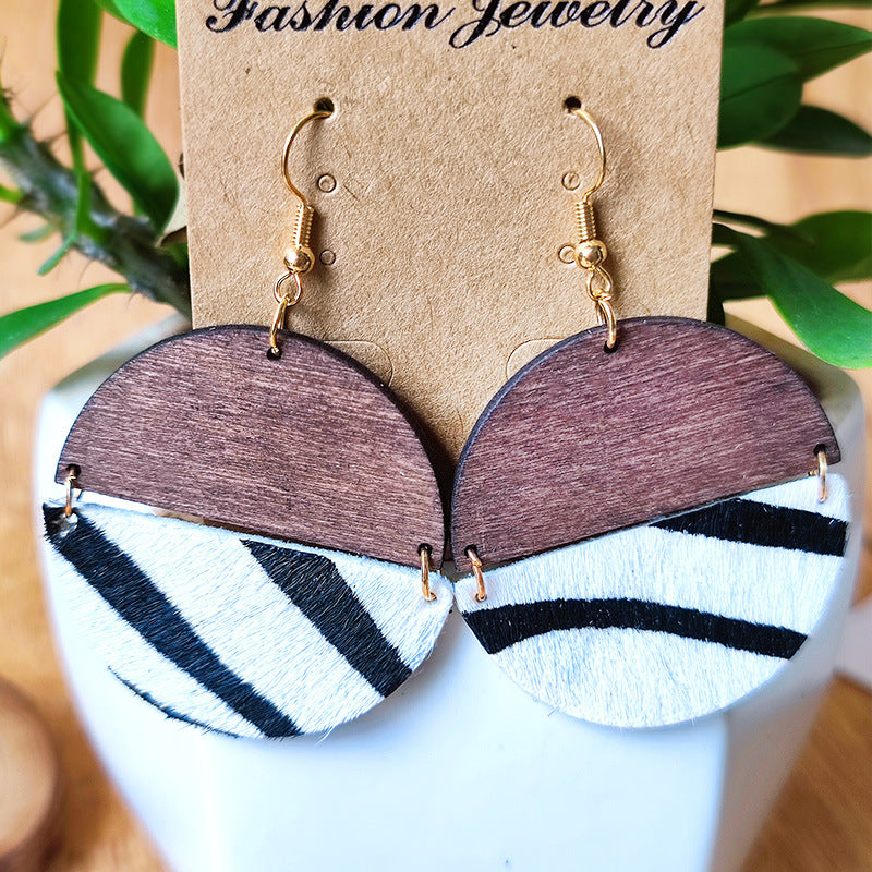 1 Pair Cowboy Style Zebra Wood Leather Drop Earrings