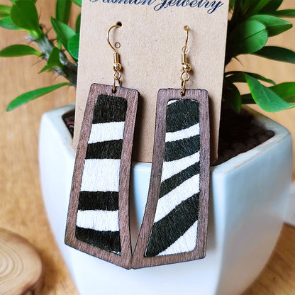 1 Pair Cowboy Style Zebra Wood Leather Drop Earrings