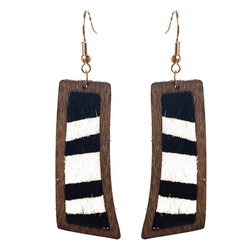 1 Pair Cowboy Style Zebra Wood Leather Drop Earrings