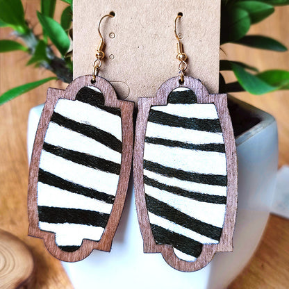 1 Pair Cowboy Style Zebra Wood Leather Drop Earrings