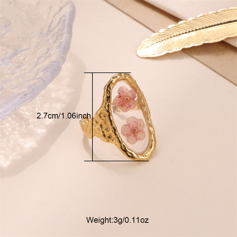 Cute Pastoral Oval Flower Stainless Steel Plating 18k Gold Plated Open Rings