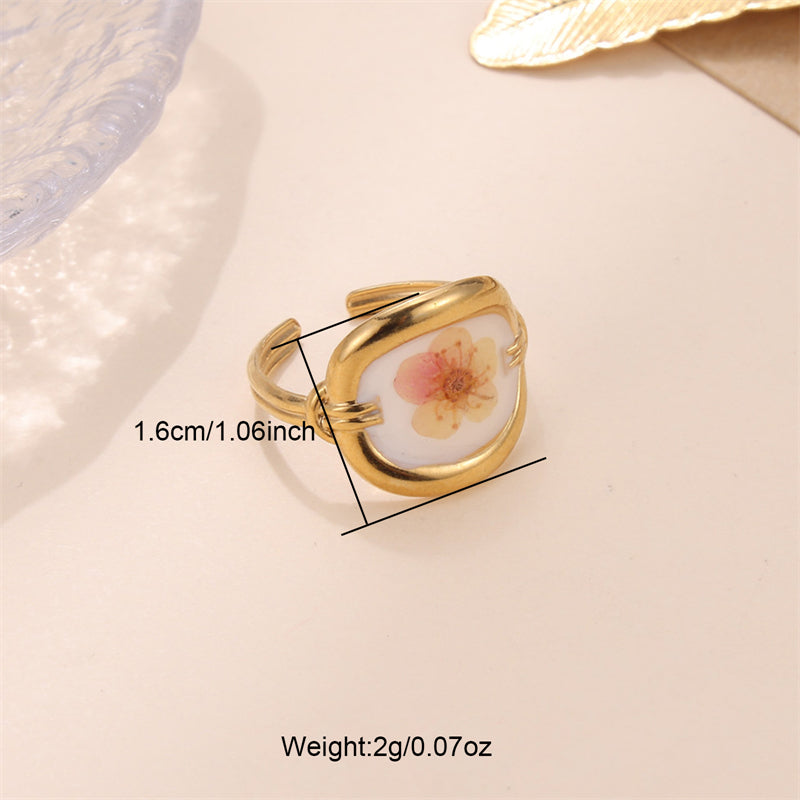 Cute Pastoral Oval Flower Stainless Steel Plating 18k Gold Plated Open Rings