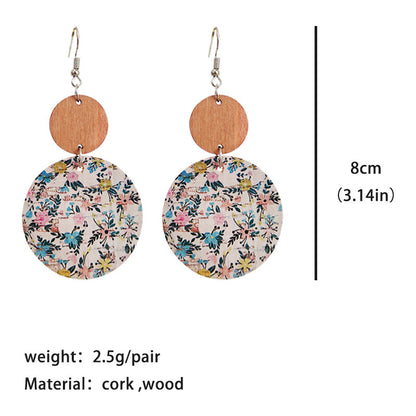 1 Pair Pastoral Flower Wood Leather Drop Earrings