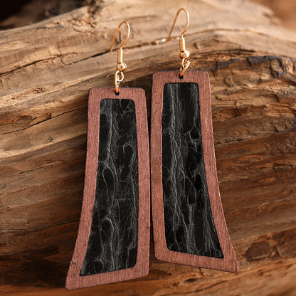 1 Pair Retro Fish Wood Leather Copper Drop Earrings