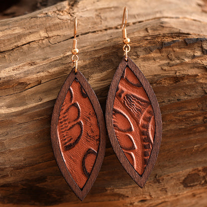 1 Pair Retro Fish Wood Leather Copper Drop Earrings