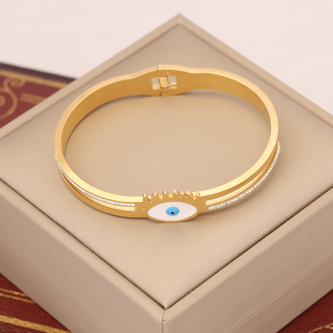 Ig Style Simple Style Devil's Eye Flower Butterfly Stainless Steel Enamel Inlay Zircon Bangle