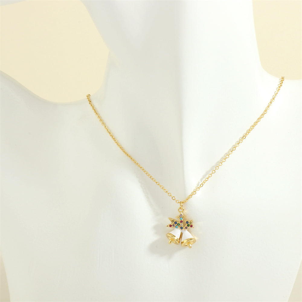 Ig Style Cartoon Style Santa Claus Snowflake Elk Copper 18k Gold Plated Zircon Pendant Necklace In Bulk