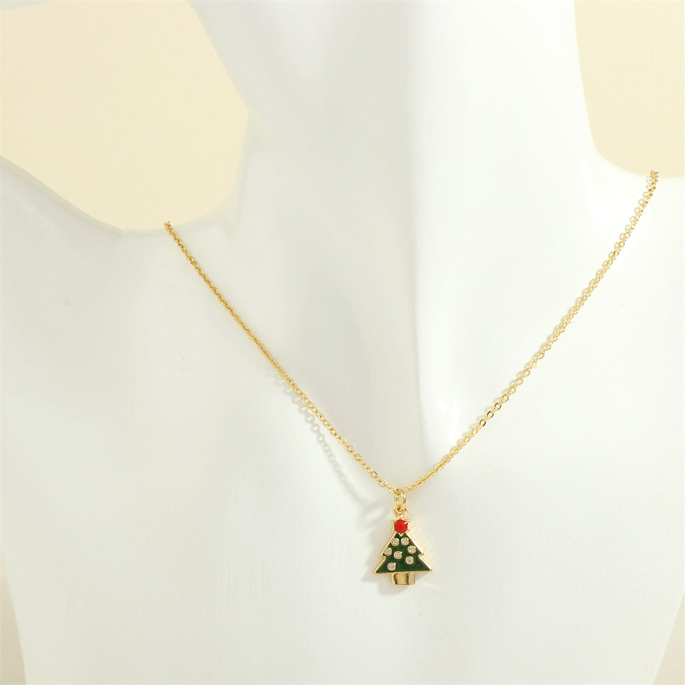 Ig Style Cartoon Style Santa Claus Snowflake Elk Copper 18k Gold Plated Zircon Pendant Necklace In Bulk