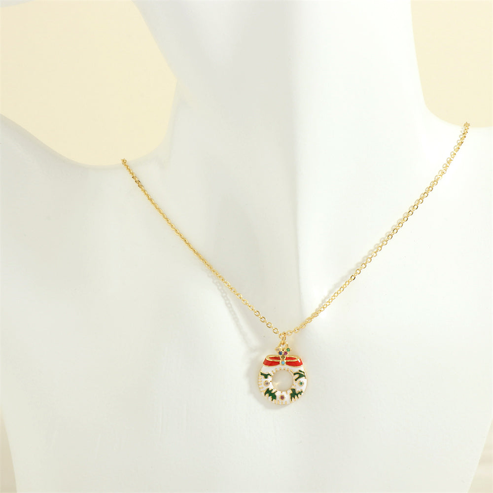 Ig Style Cartoon Style Santa Claus Snowflake Elk Copper 18k Gold Plated Zircon Pendant Necklace In Bulk