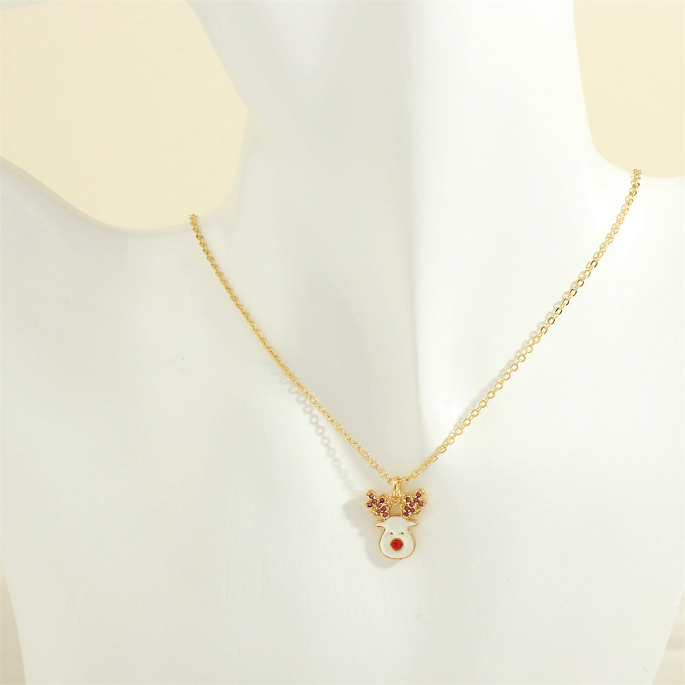 Ig Style Cartoon Style Santa Claus Snowflake Elk Copper 18k Gold Plated Zircon Pendant Necklace In Bulk