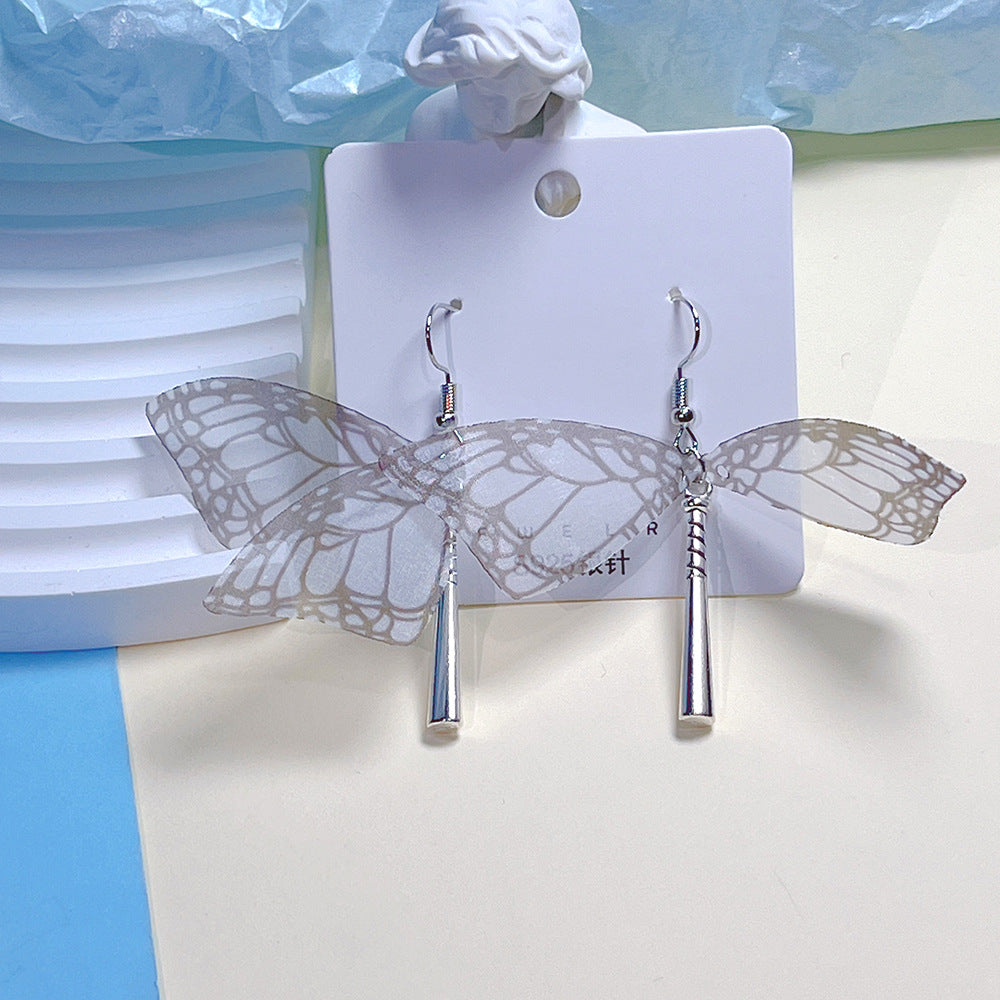 1 Pair Sweet Butterfly Plating Organza Drop Earrings