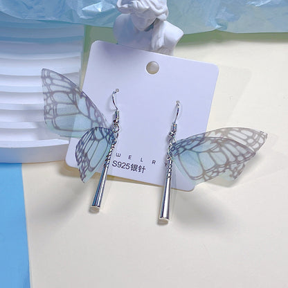 1 Pair Sweet Butterfly Plating Organza Drop Earrings