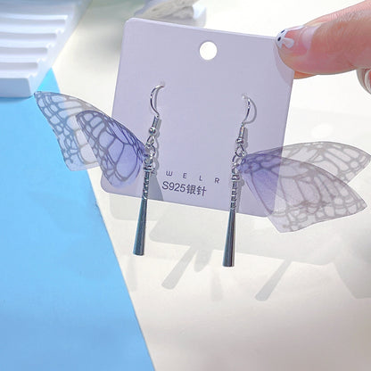 1 Pair Sweet Butterfly Plating Organza Drop Earrings