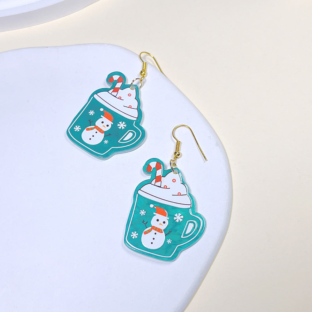 1 Pair Cute Ethnic Style Cartoon Character Christmas House Snowman Printing Arylic Drop Earrings