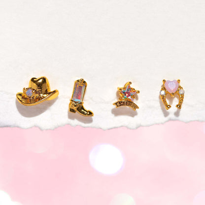 1 Set Cute Heart Shape Inlay Brass Zircon Ear Studs