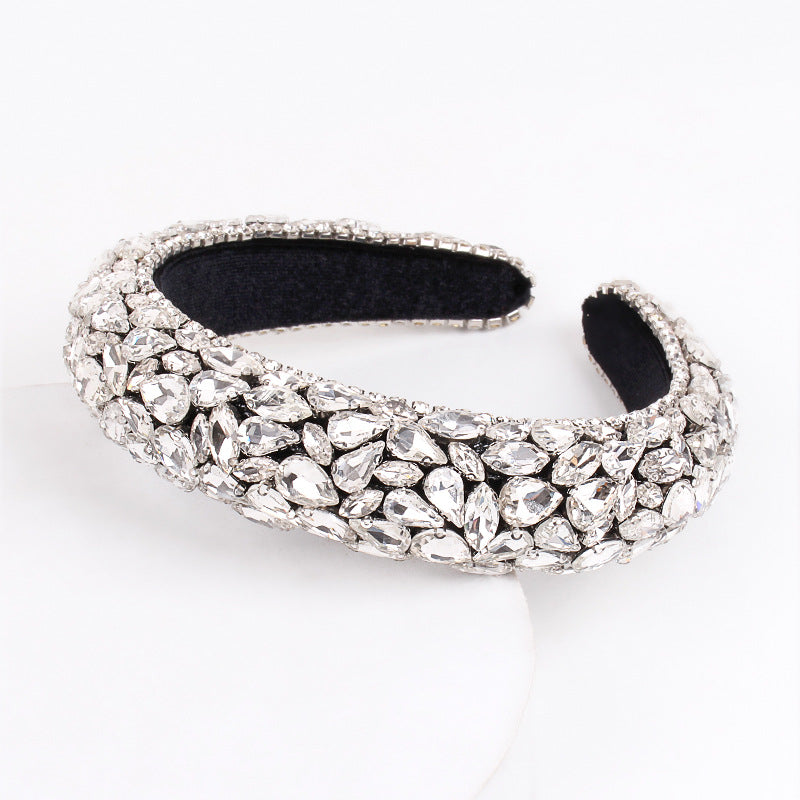 Women'S Retro Lady Water Droplets Cloth Inlay Rhinestones Hair Band