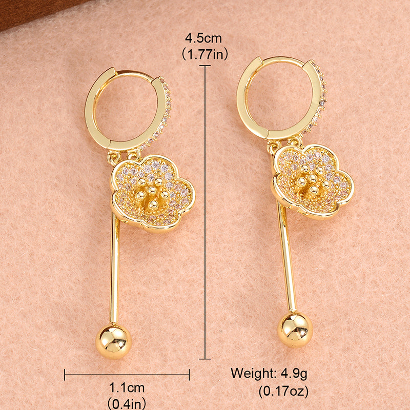 1 Pair Fashion Sweet Flower Plating Inlay Copper Zircon 14k Gold Plated Earrings